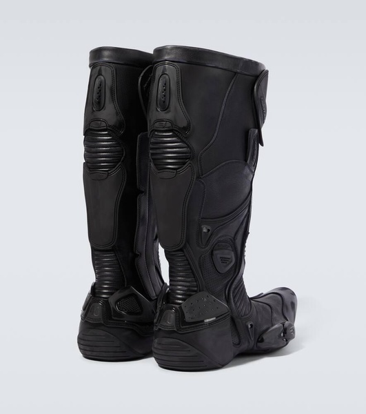 Biker embossed leather knee-high boots