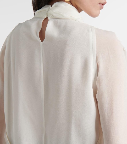 Cara draped high-neck silk top