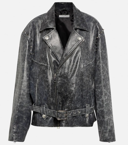 Distressed leather jacket