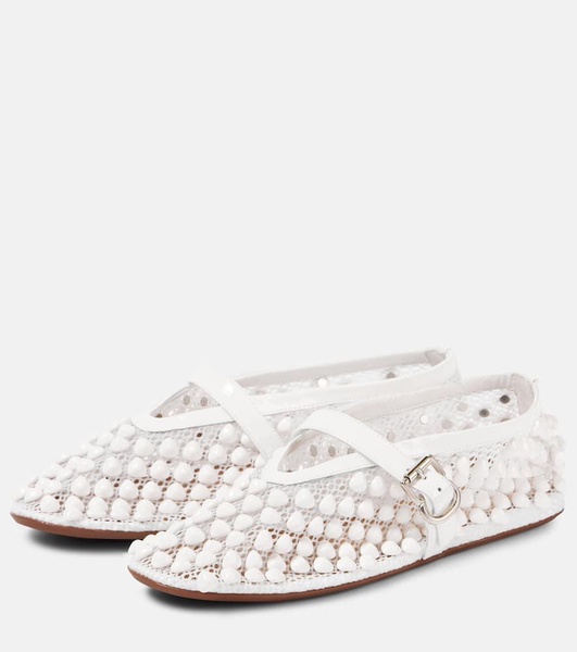 Studded leather-trimmed mesh ballet flats