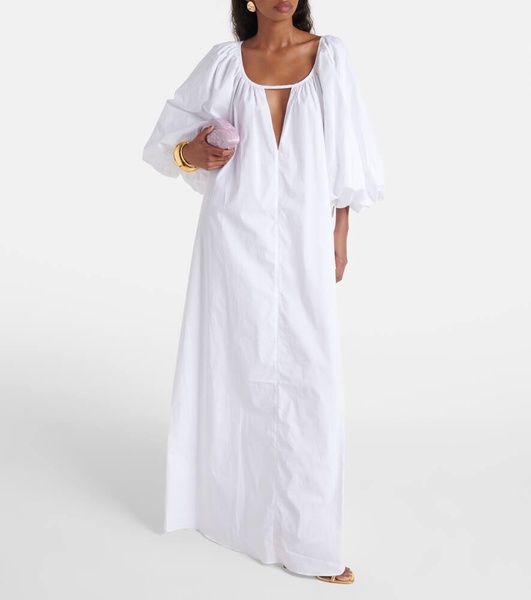 Puff-sleeve cotton maxi dress