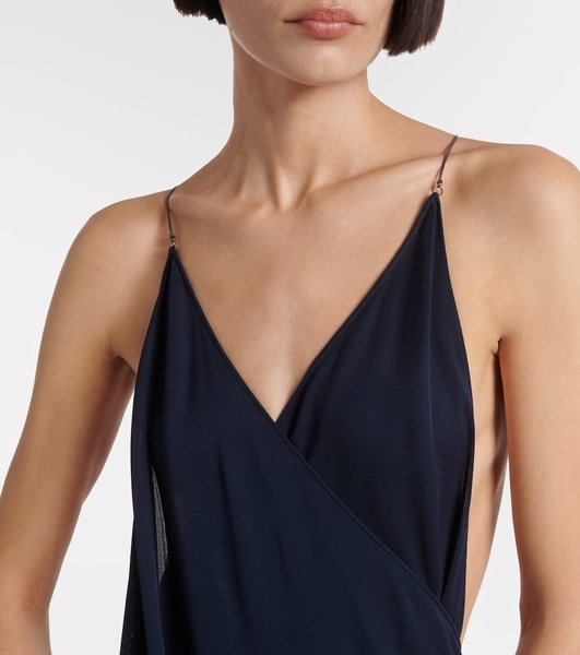 Asymmetric jersey slip dress 