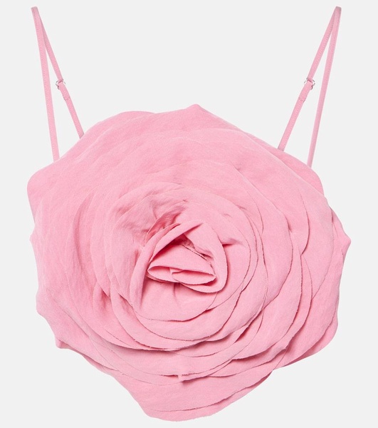 Floral-appliqué gabardine crop top