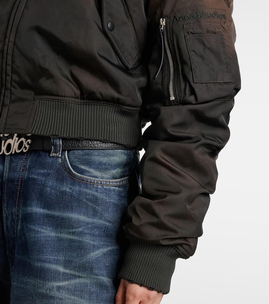 Cropped faux fur-trimmed bomber jacket