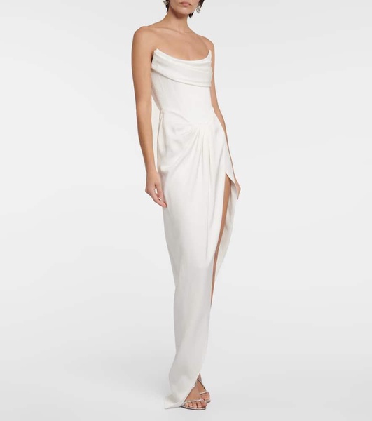 Bridal draped satin crêpe bustier gown