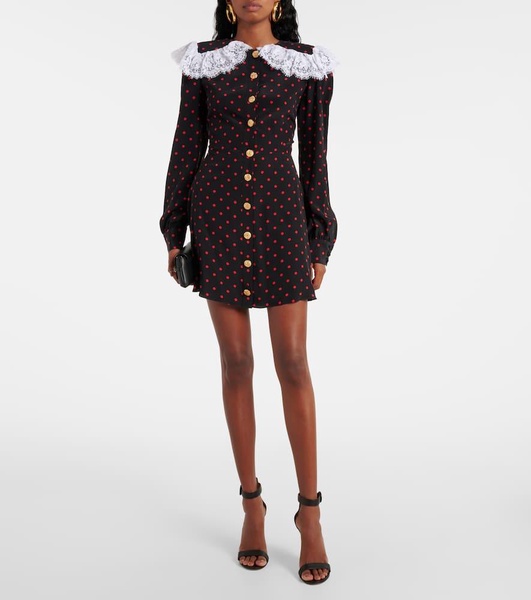 Polka-dot lace-trimmed silk minidress