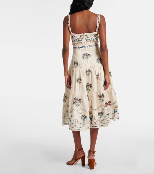 Lima Florero embroidered linen midi dress