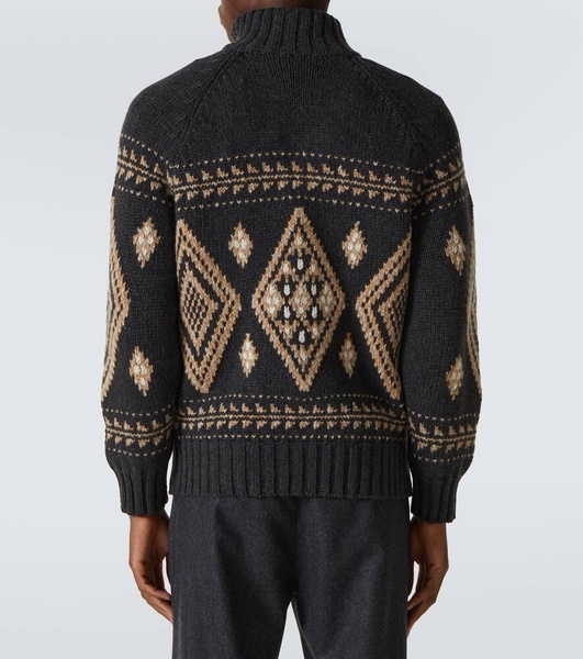 Cashmere jacquard zip-up cardigan