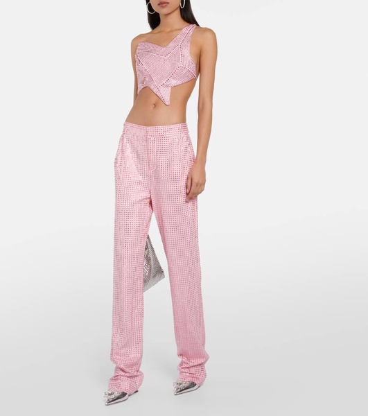 Asymmetric embellished jersey crop top