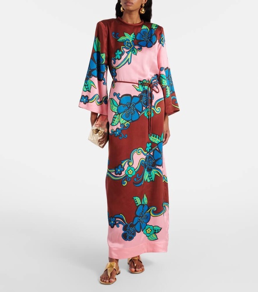Printed silk satin maxi dress