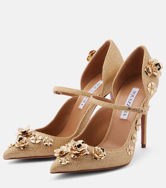 Bloom 105 floral-appliqué pumps