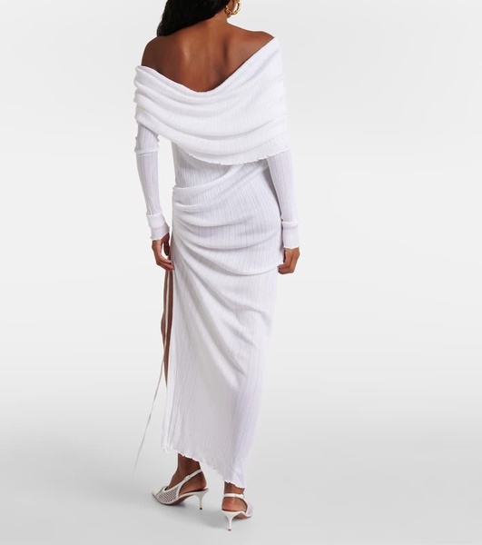 Off-shoulder ruched maxi dress