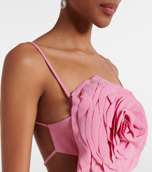 Floral-appliqué gabardine crop top