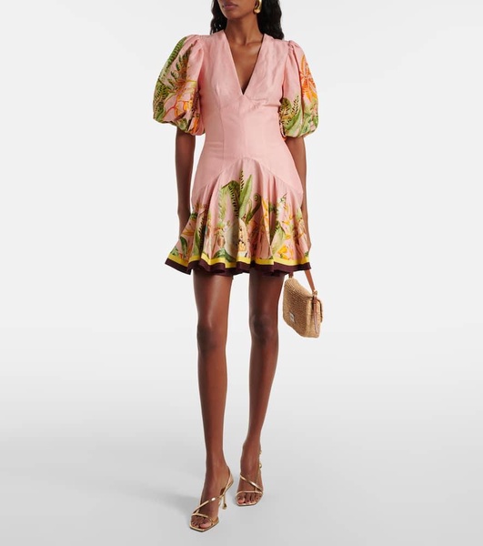 Papaya linen-blend minidress