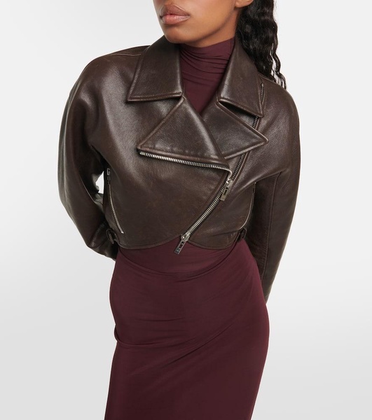 Cropped leather biker jacket