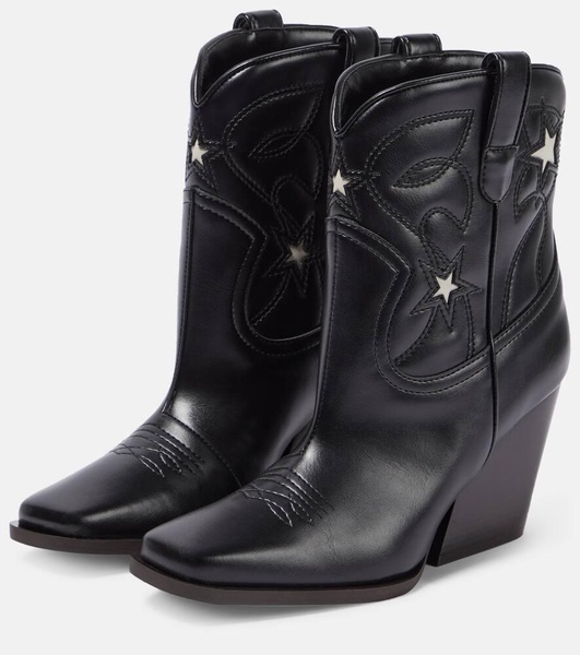 Embroidered faux leather ankle boots