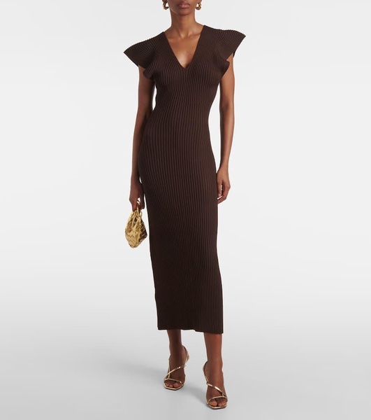 Trey ruffled ribbed-knit gown