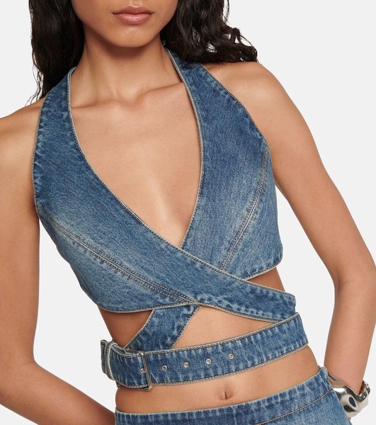 Wrap-around denim bralette