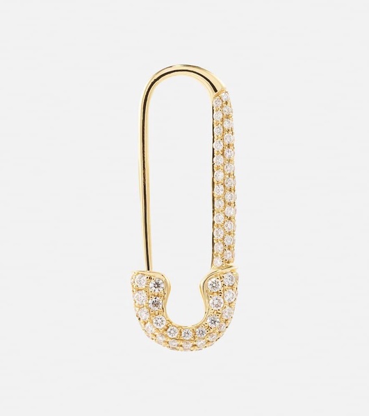 Safety Pin 18kt gold single earring with diamonds