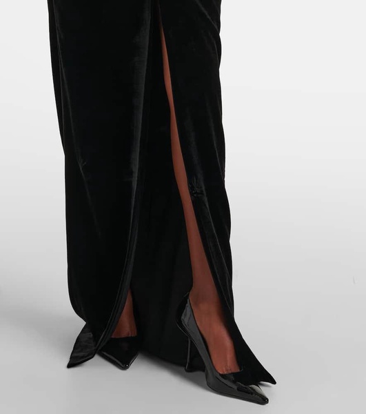 Bow-detail off-shoulder velvet gown