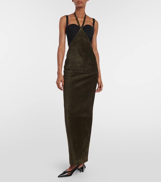 Suede maxi skirt