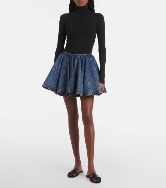Pleated denim miniskirt