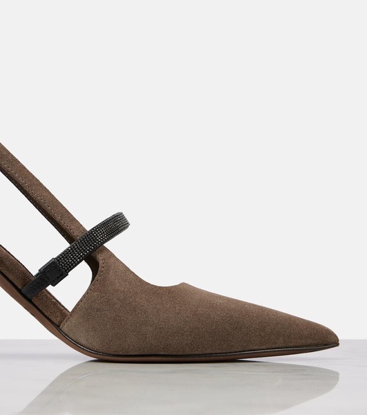 Monili suede slingback pumps