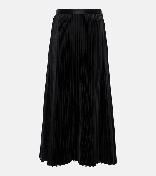 Pleated croc-effect satin midi skirt