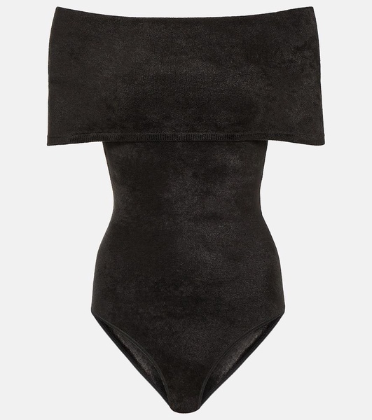 Off-shoulder velvet bodysuit