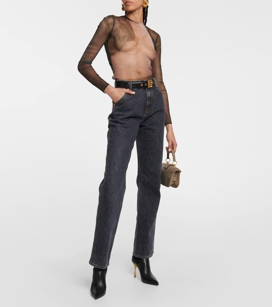 Trompe-l'œil printed tulle top