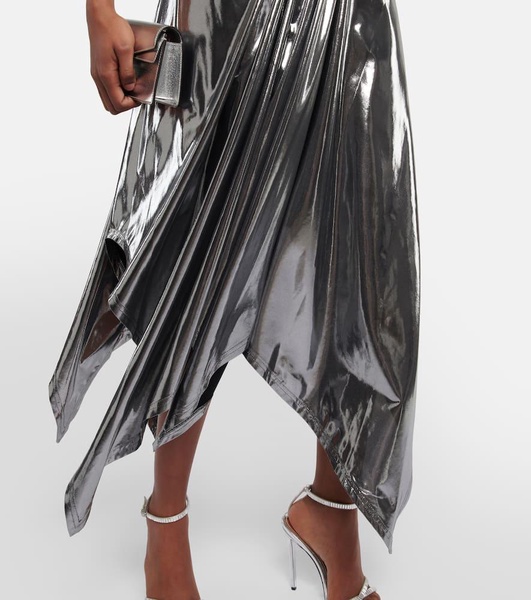 Halterneck metallic midi dress