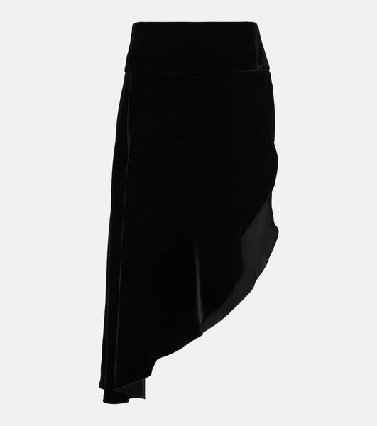 Asymmetric velvet midi skirt