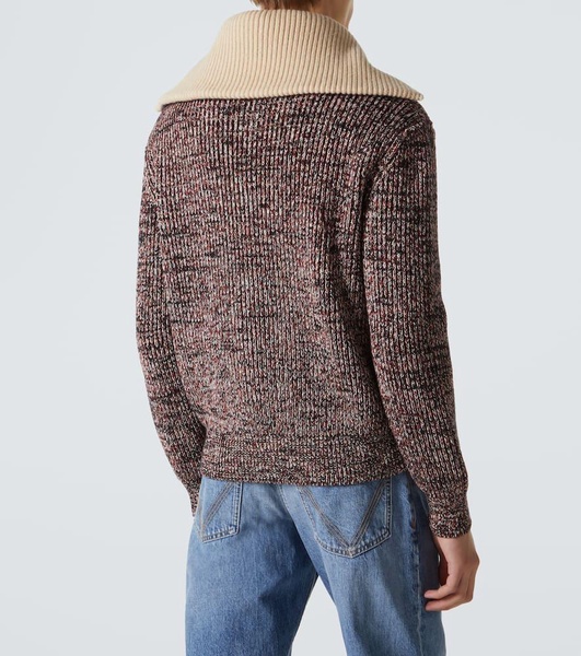Ribbed-knit cotton and wool zip-up sweater