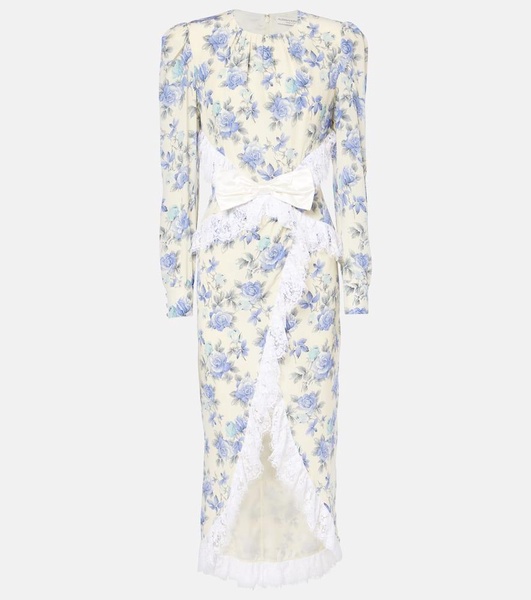Bow-detail lace-trimmed silk maxi dress