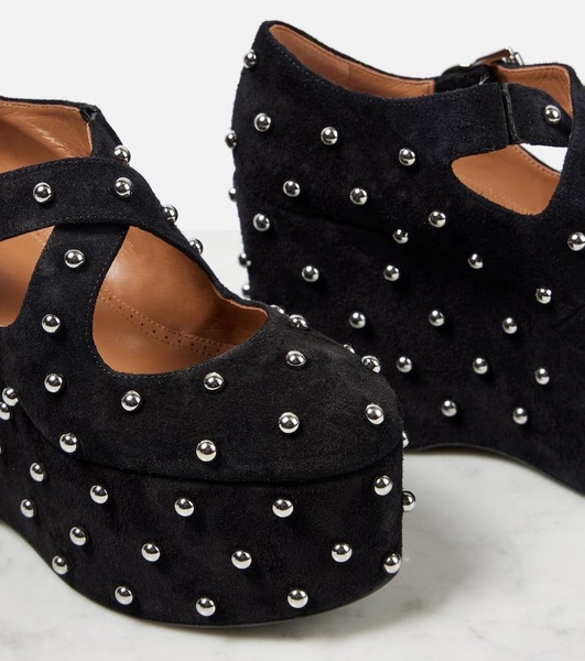 Crisscrossed studded suede ballet flats