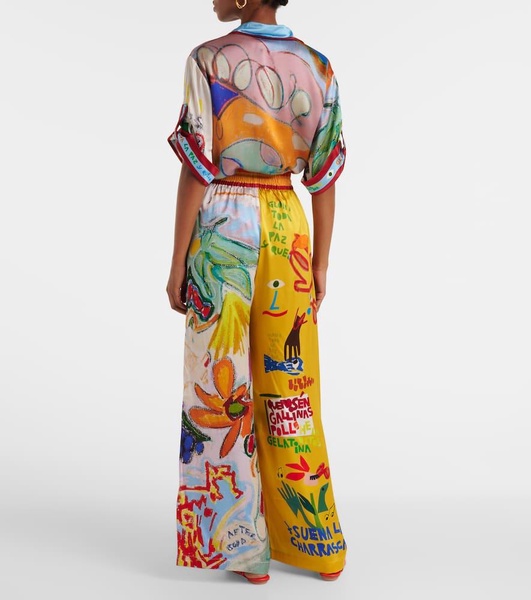 La Charrasca printed silk satin wide-leg pants