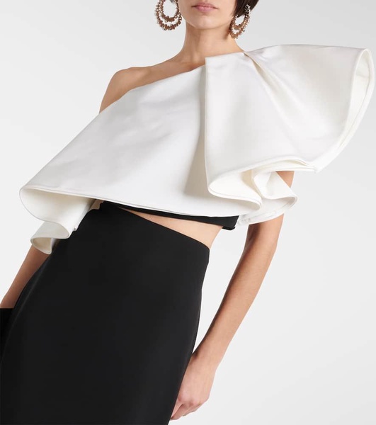 One-shoulder ruffled silk top
