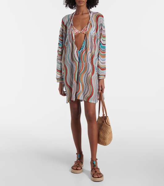 Printed lamé beach cover-up