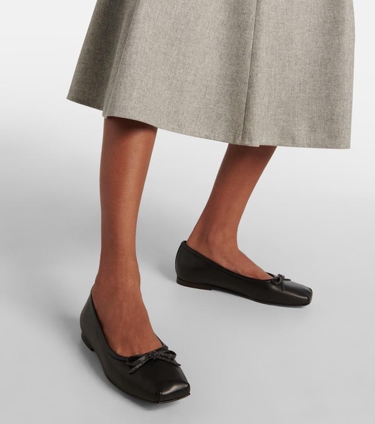 Monili bow-detail leather ballet flats