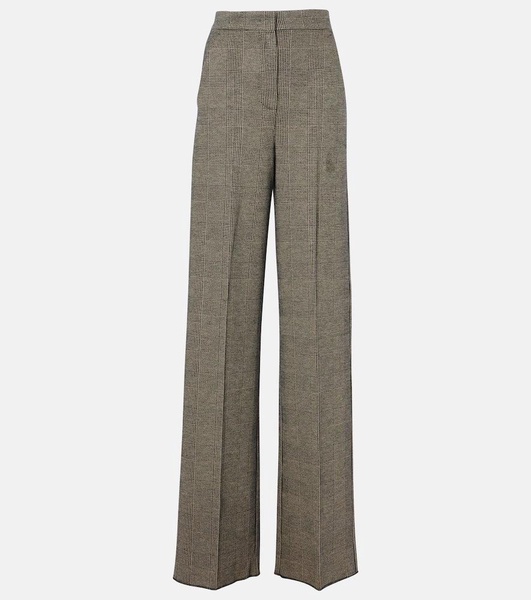 Cognac houndstooth wool-blend straight pants