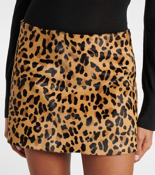Leopard-print calf hair miniskirt