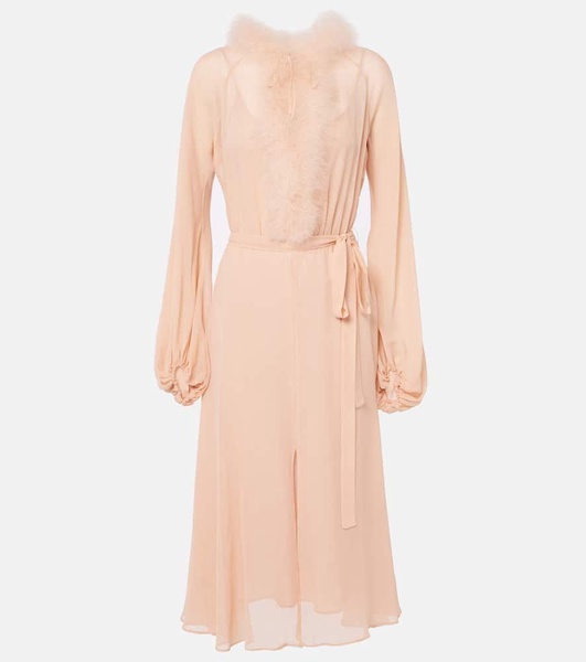 Georg feather-trimmed midi dress