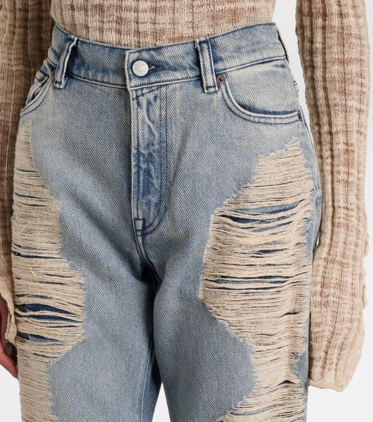 Distressed high-rise bootleg jeans
