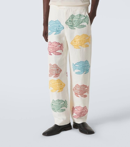 Piscine appliqué linen straight pants