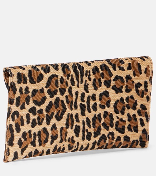 Leopard-print raffia clutch