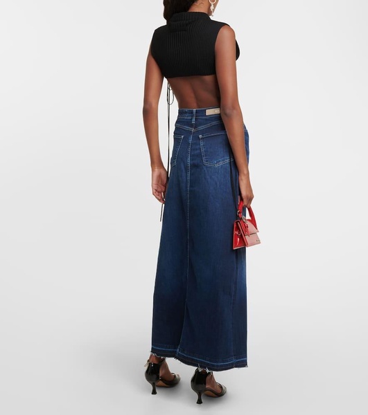 High-rise denim maxi skirt