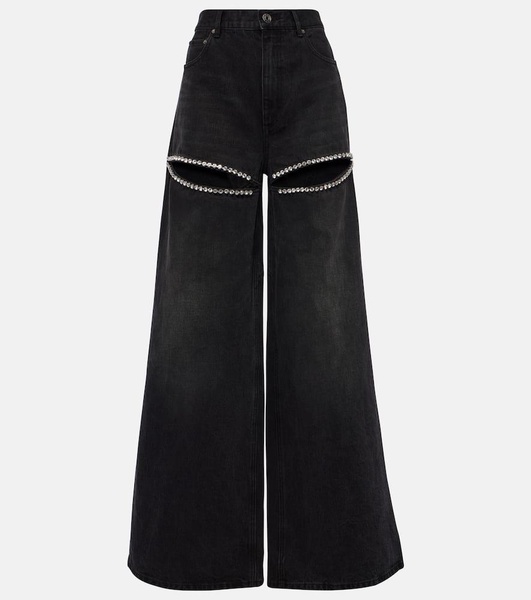 Crystal-embellished wide-leg jeans