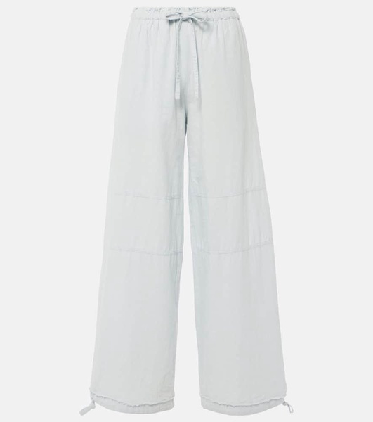 Mid-rise cotton and linen wide-leg pants