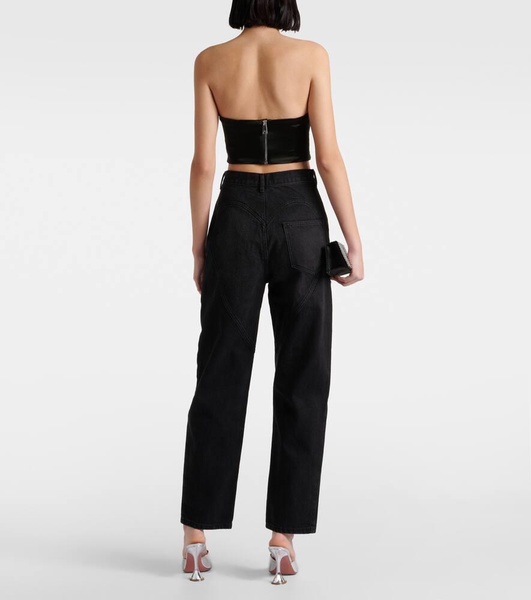 Embellished cutout straight jeans