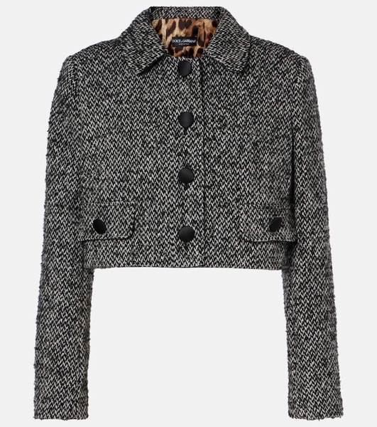 Cropped wool-blend tweed jacket